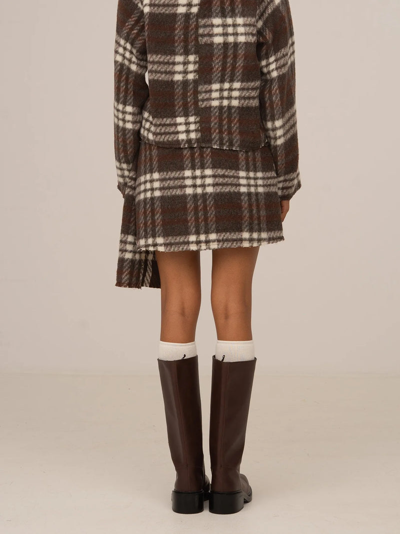 Barefoot Plaid Brown Mini Skirt