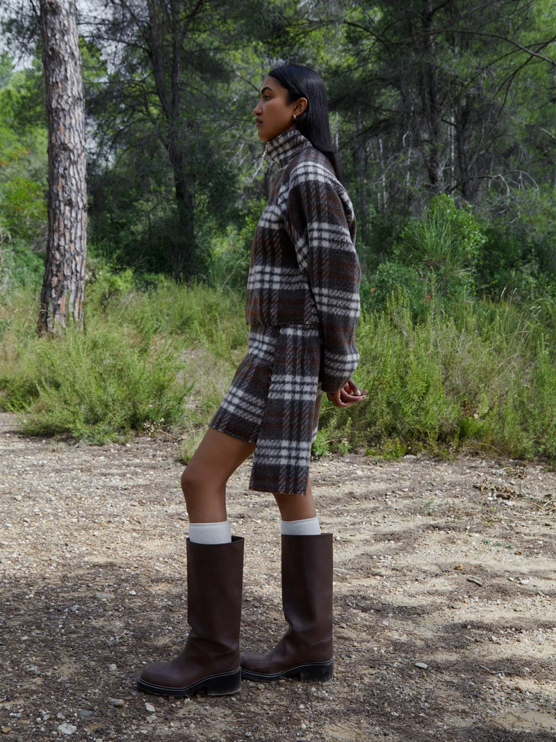 Barefoot Plaid Brown Mini Skirt