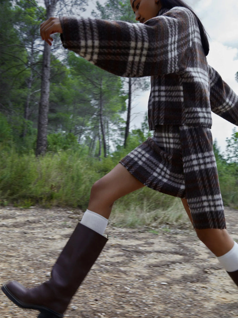Barefoot Plaid Brown Mini Skirt