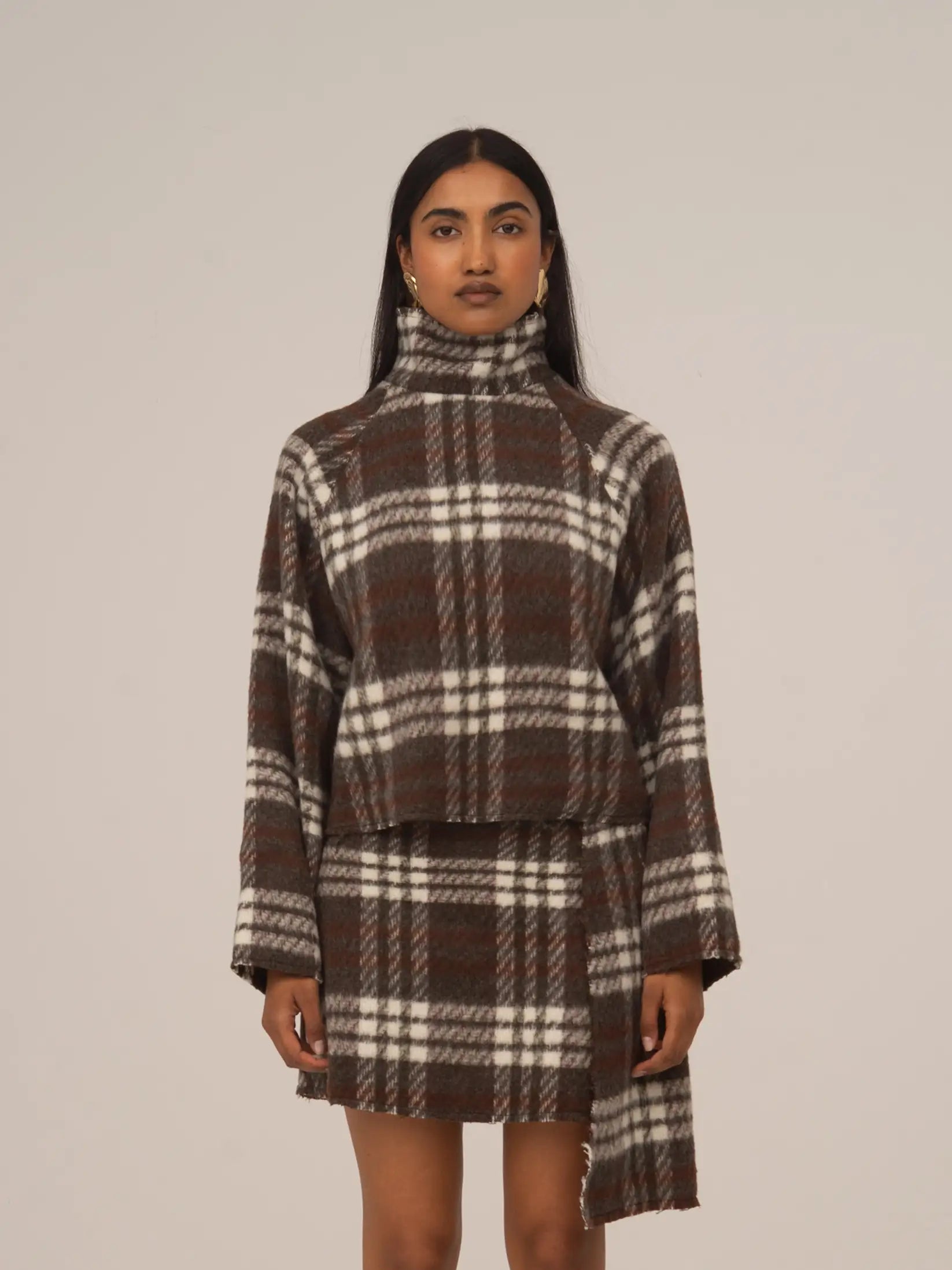 Barefoot Plaid Brown Turtleneck Overshirt