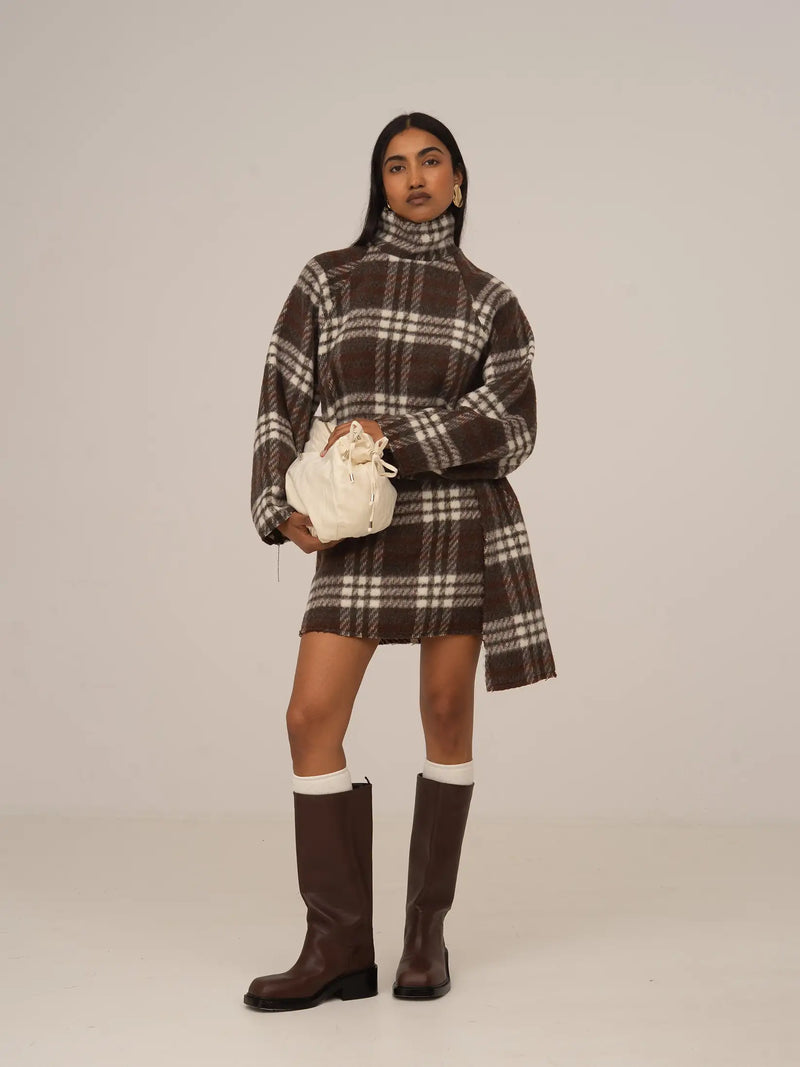Barefoot Plaid Brown Turtleneck Overshirt