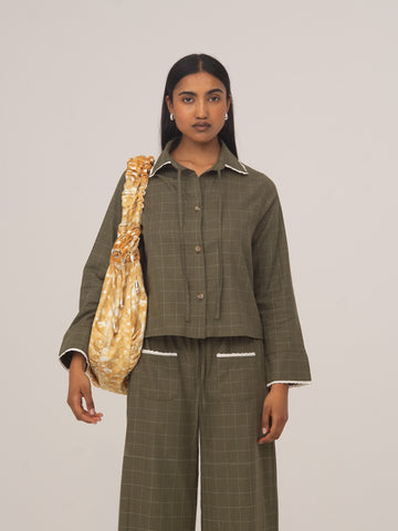 Betty Plaid Green and White Shirt 