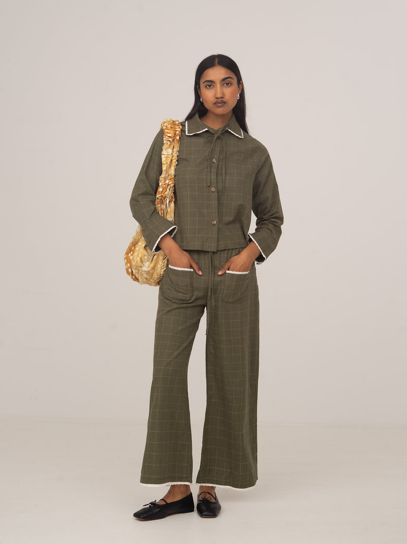 Betty Plaid Green and White Shirt