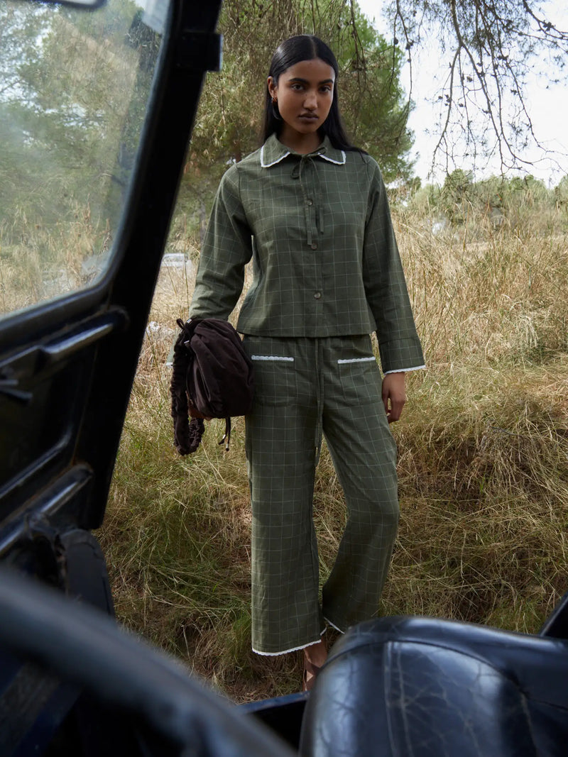 Betty Plaid Green and White Shirt