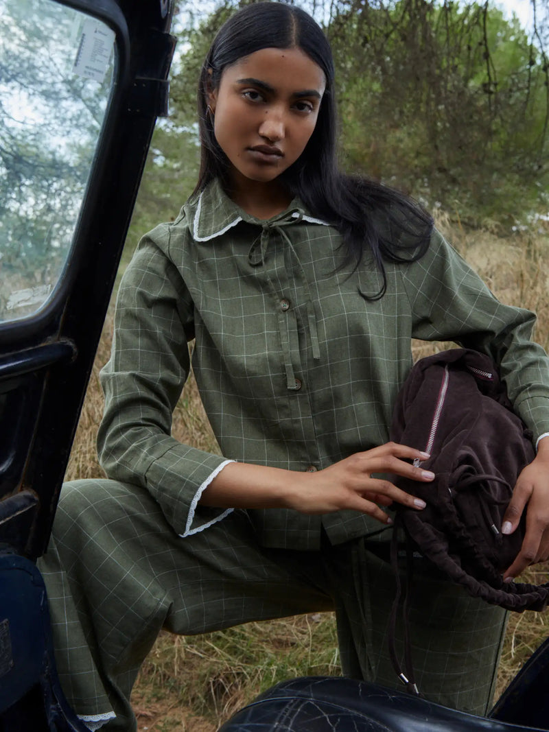 Betty Plaid Green and White Shirt