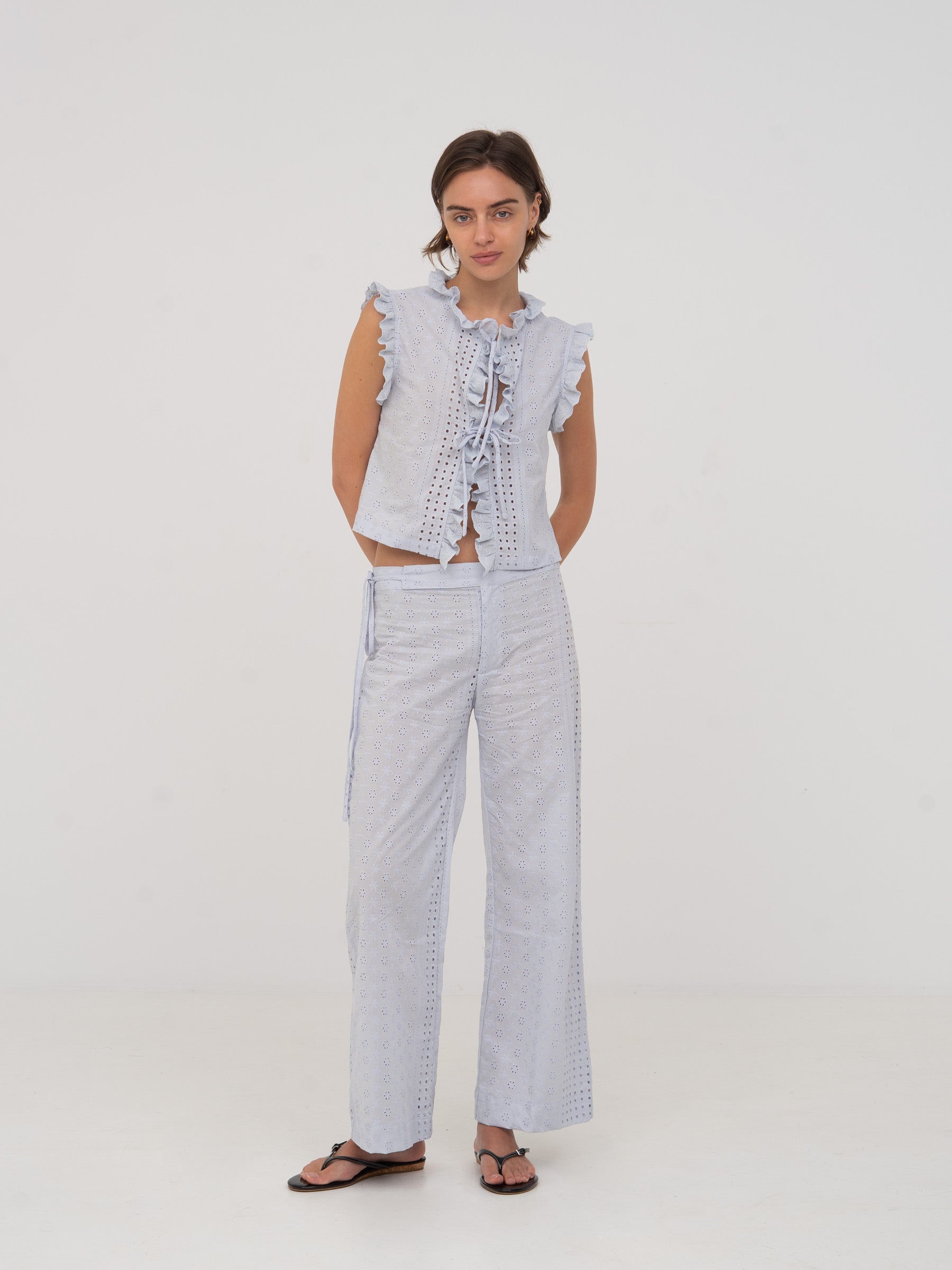 Blue Embroidery Ocean Pants pantalones