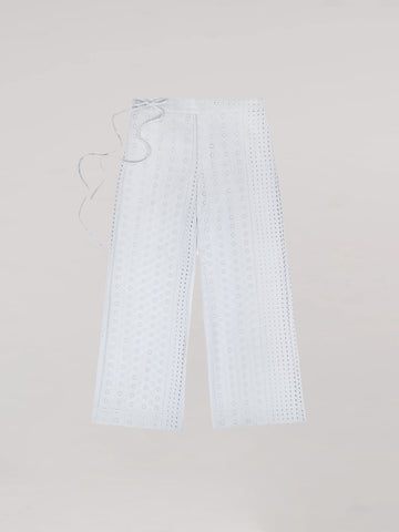 Blue Embroidery Ocean Pants