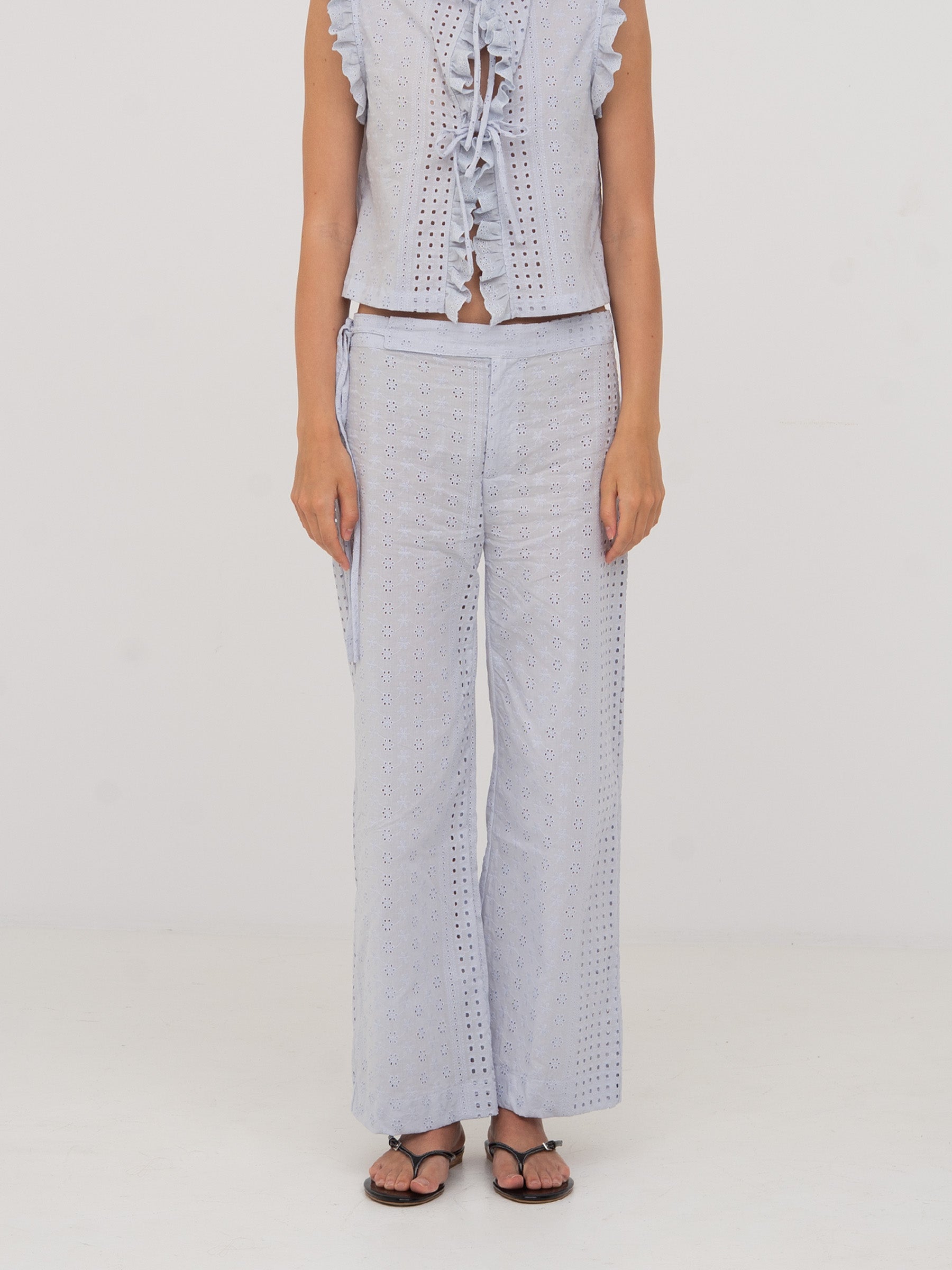 Blue Embroidery Ocean Pants pantalones