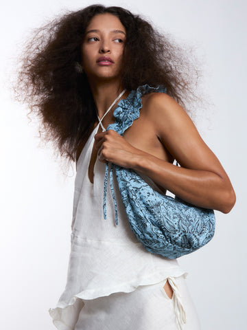 Blue Peony System-Printed Bag