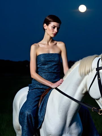 Blue Peony System-Printed Skirt