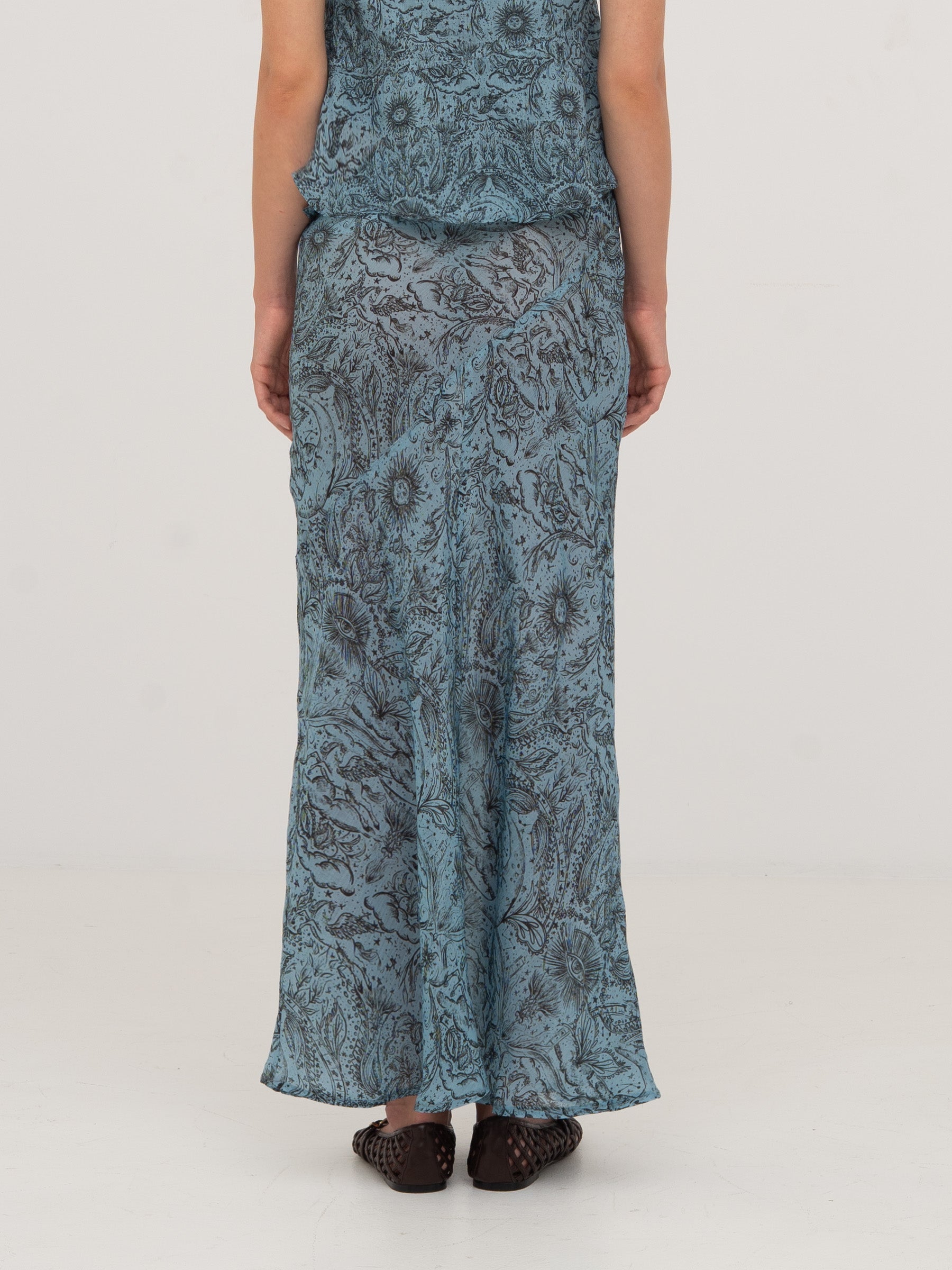 Blue Peony System-Printed Skirt falda
