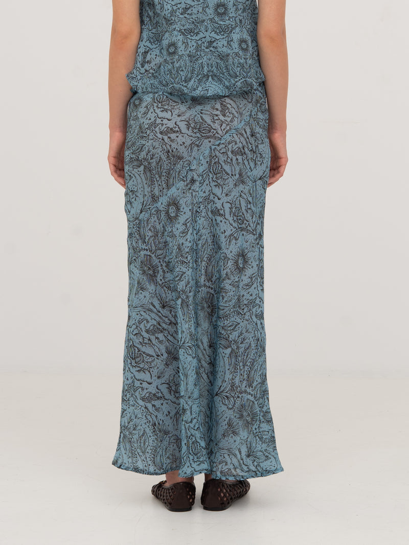 Blue Peony System-Printed Skirt falda