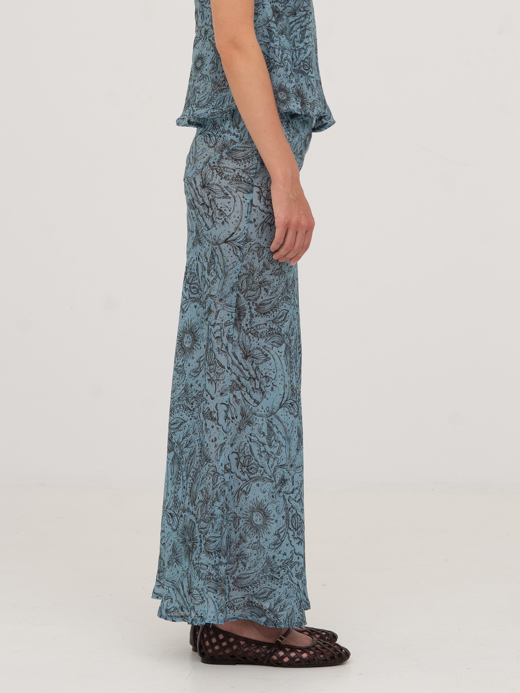 Blue Peony System-Printed Skirt falda