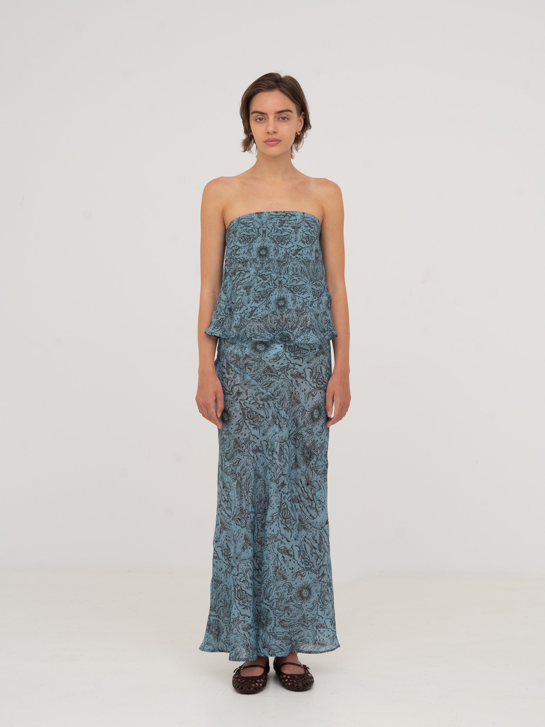 Blue Peony System-Printed Top top