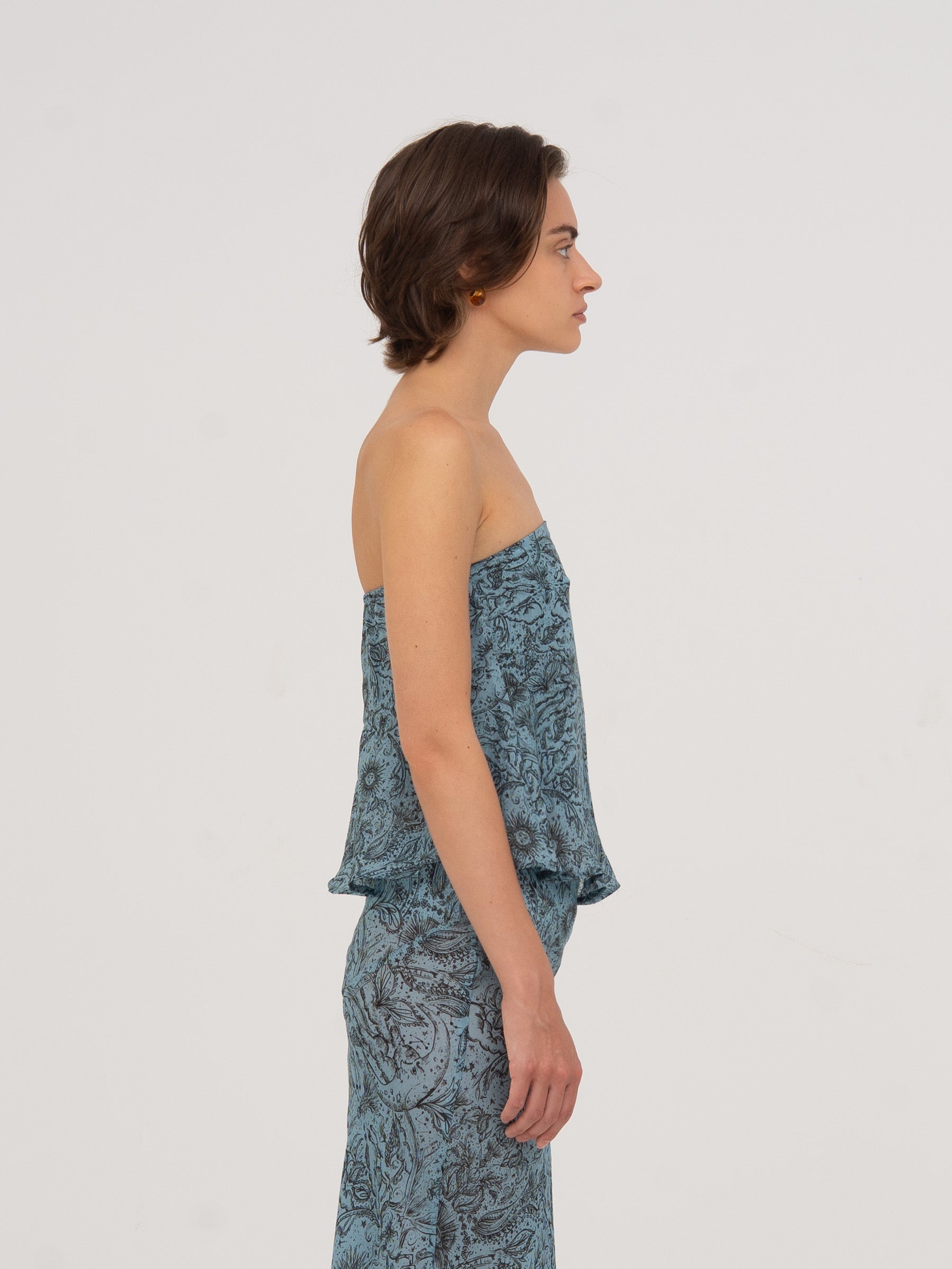 Blue Peony System-Printed Top top