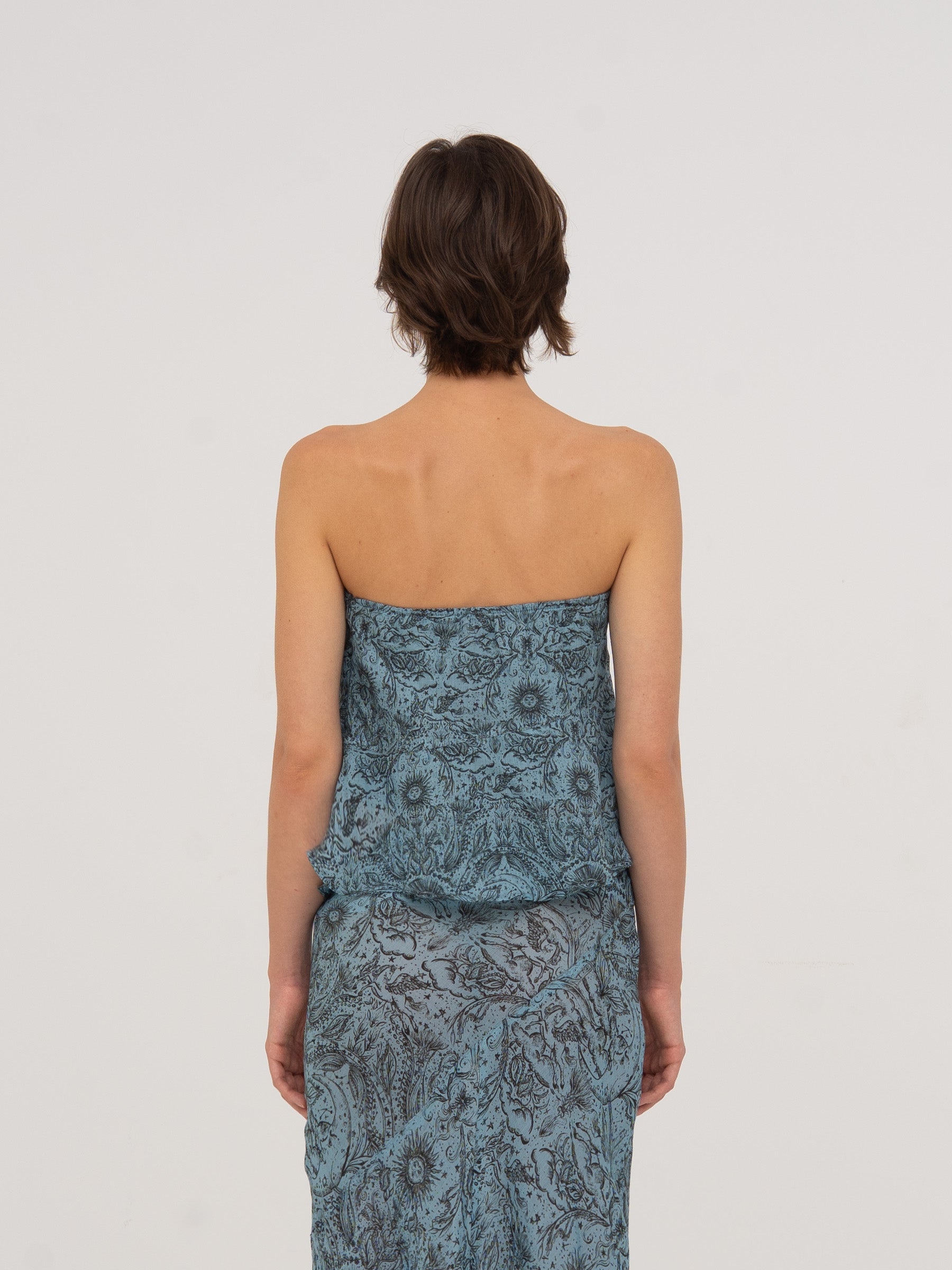 Blue Peony System-Printed Top top