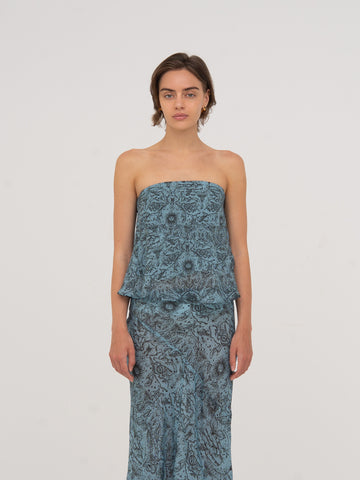 Blue Peony System-Printed Top