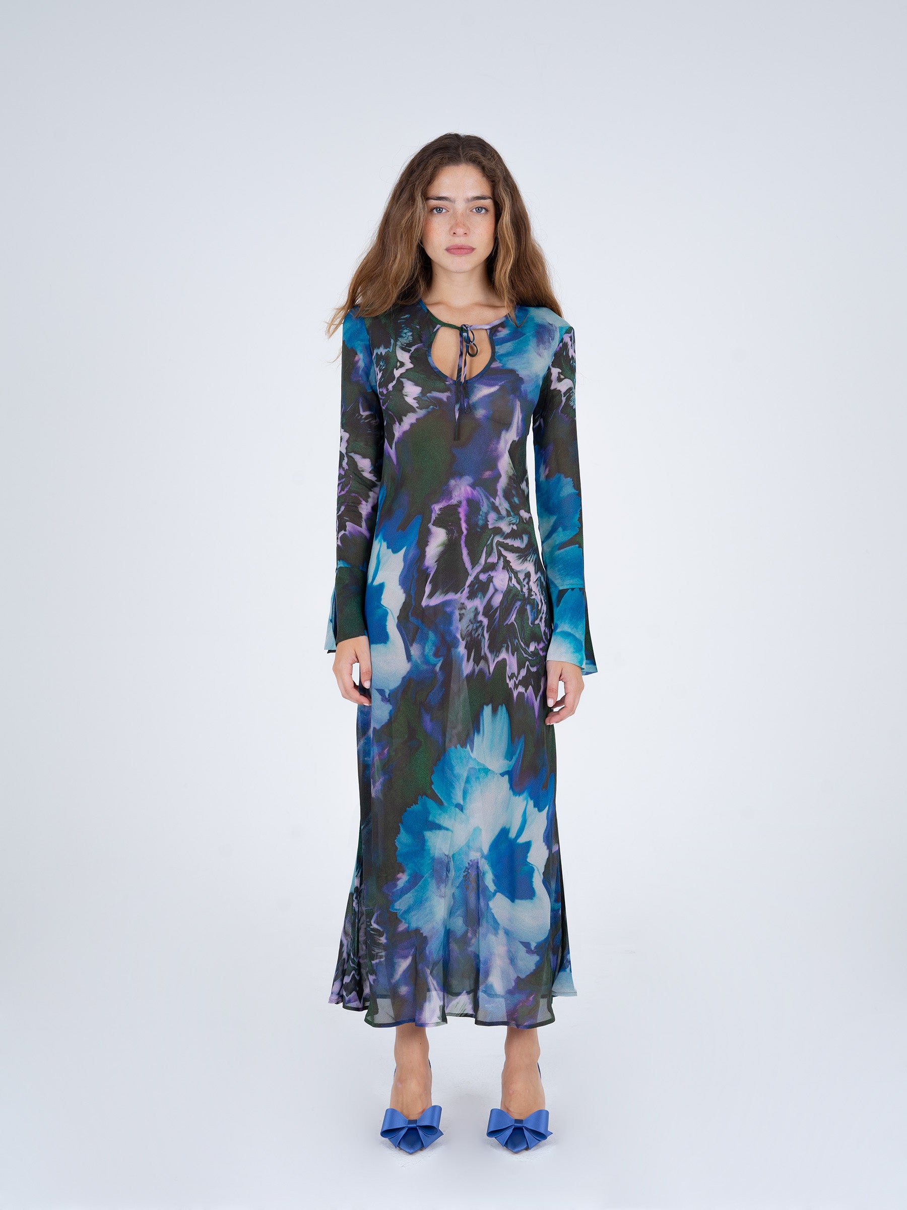 Blue Urania Flower Print Dress vestidos