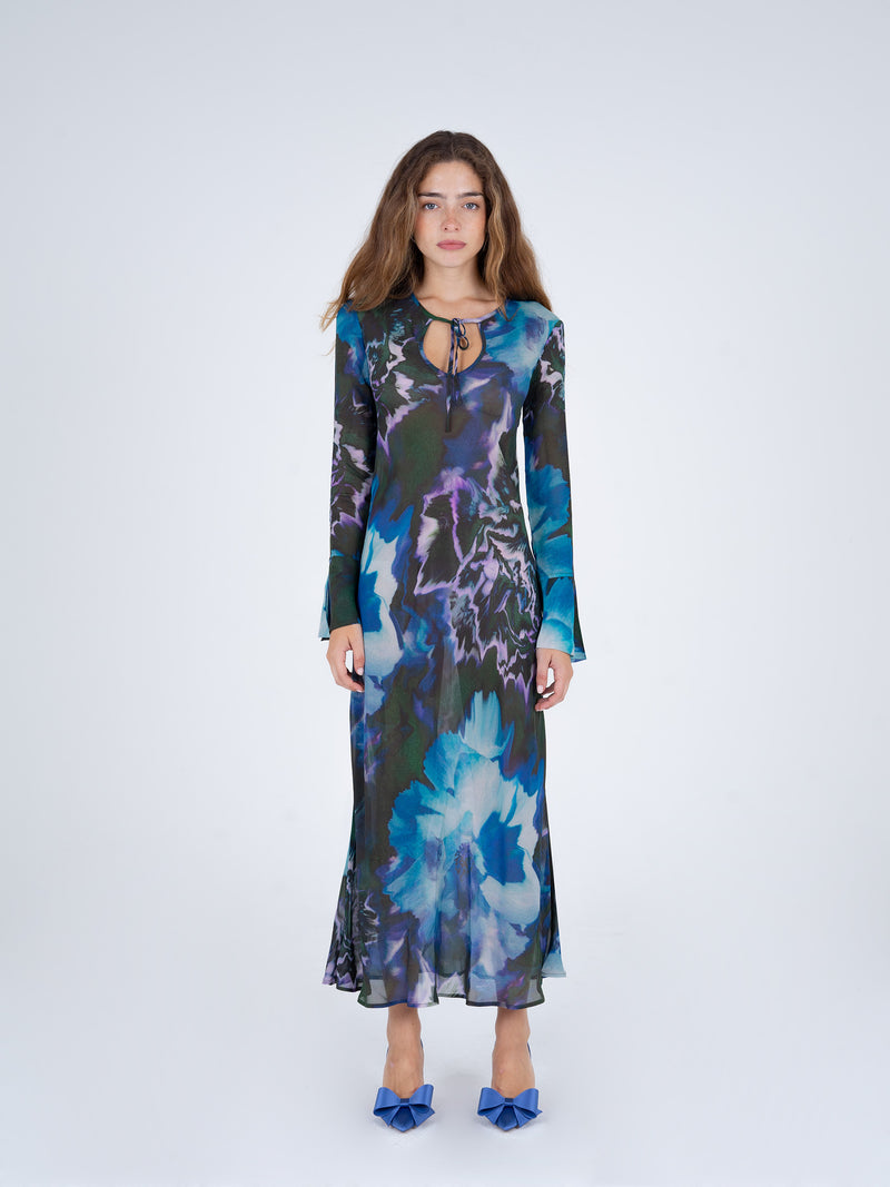 Blue Urania Flower Print Dress vestidos