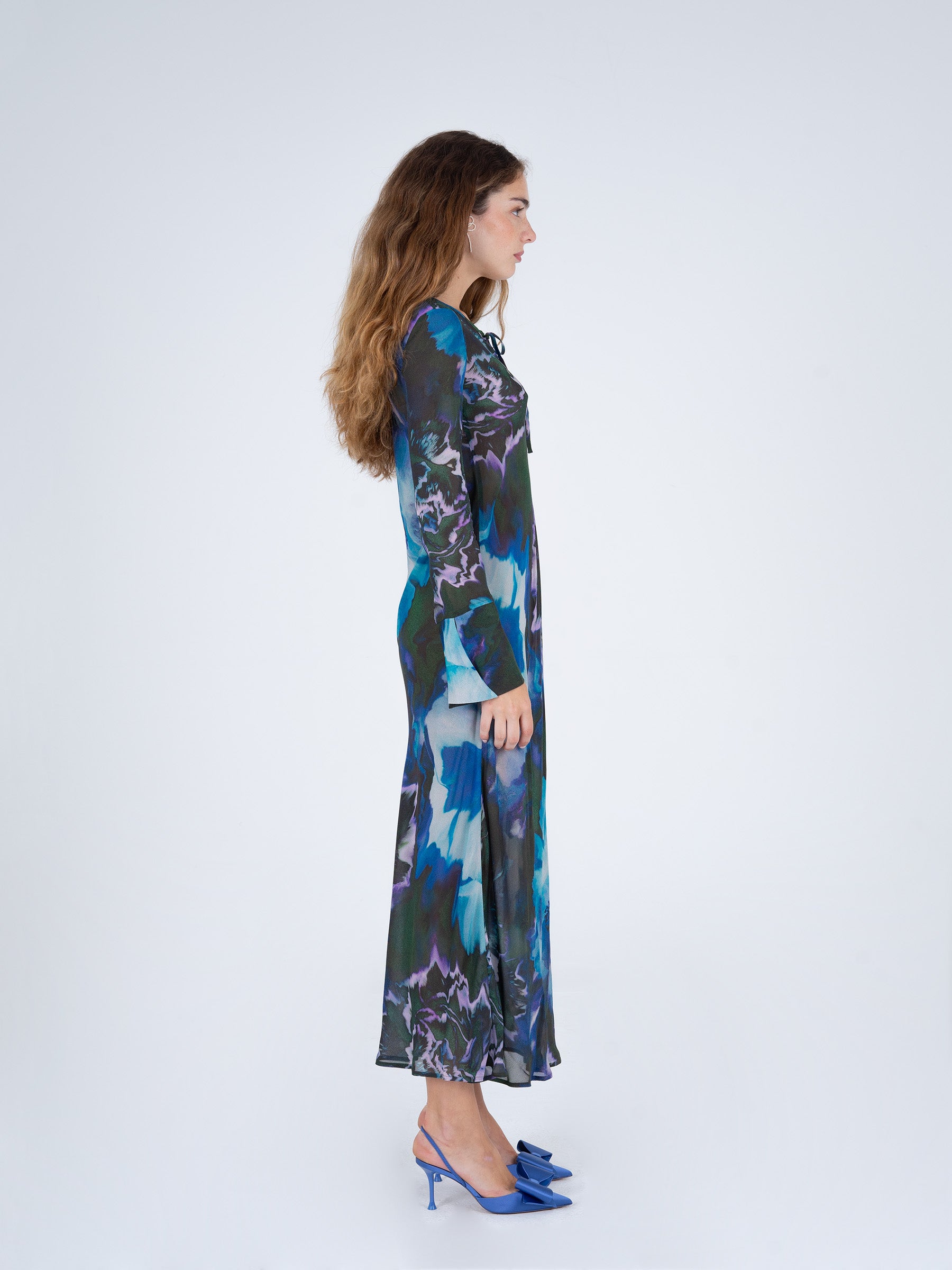 Blue Urania Flower Print Dress vestidos