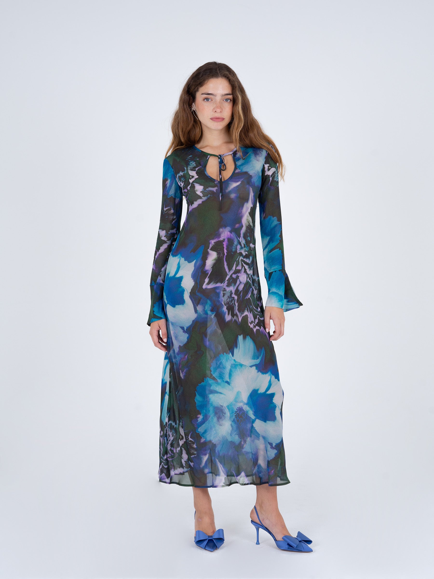 Blue Urania Flower Print Dress vestidos