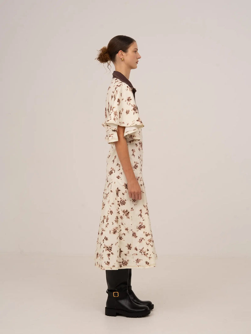 Brown Blooms Flower Print Midi Dress