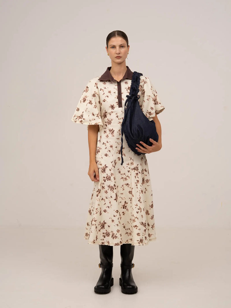 Brown Blooms Flower Print Midi Dress