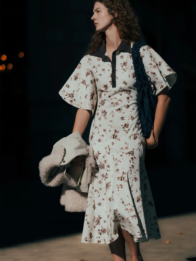 Brown Blooms Flower Print Midi Dress
