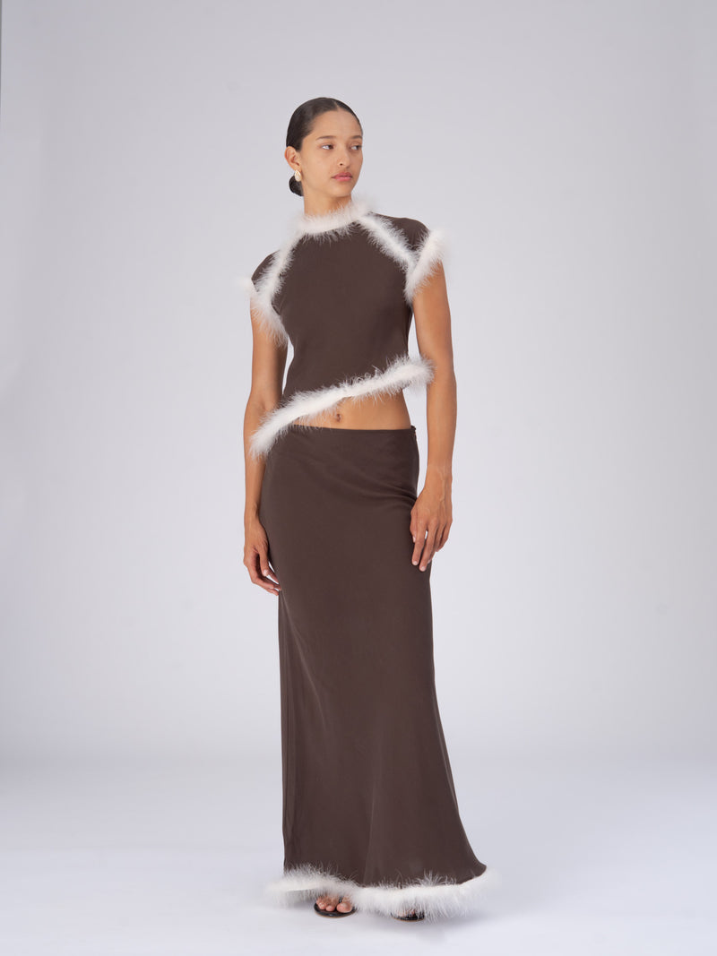 Brown Balance Feather Skirt falda
