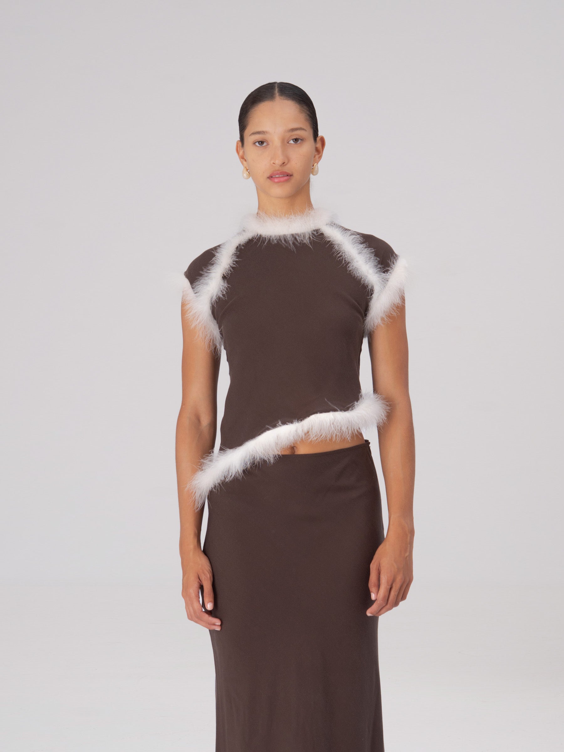 Brown Balance Feather Top top