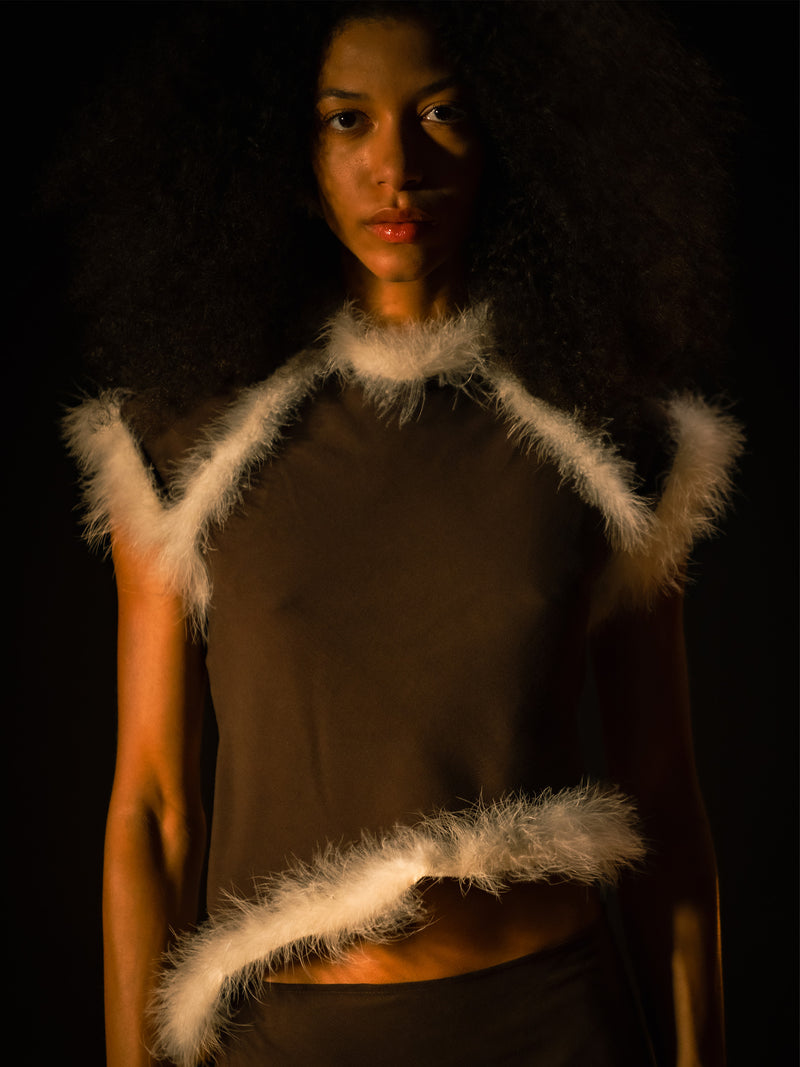 Brown Balance Feather Top top