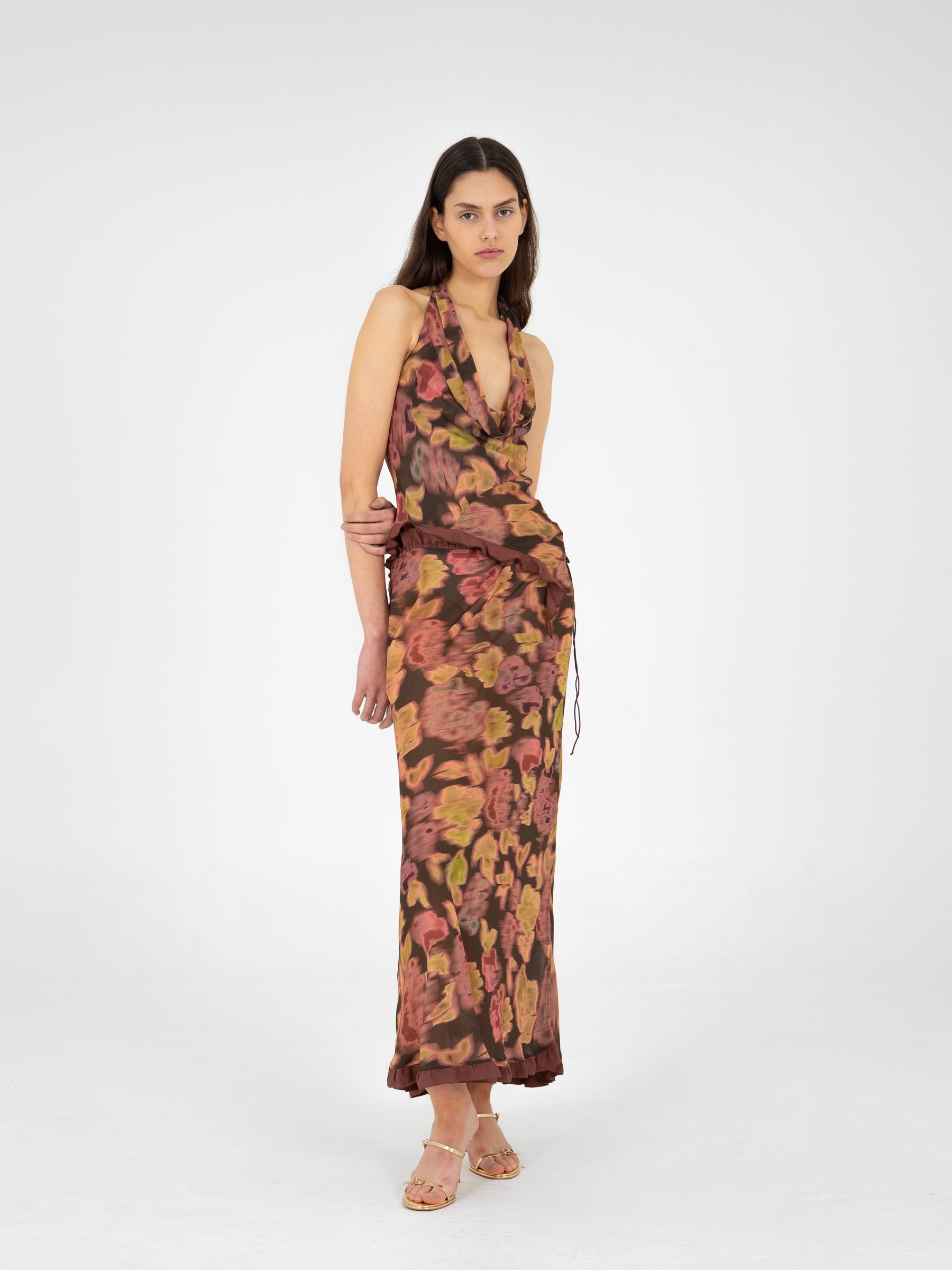 Brown Ice Flower Print Top camisas y camisetas