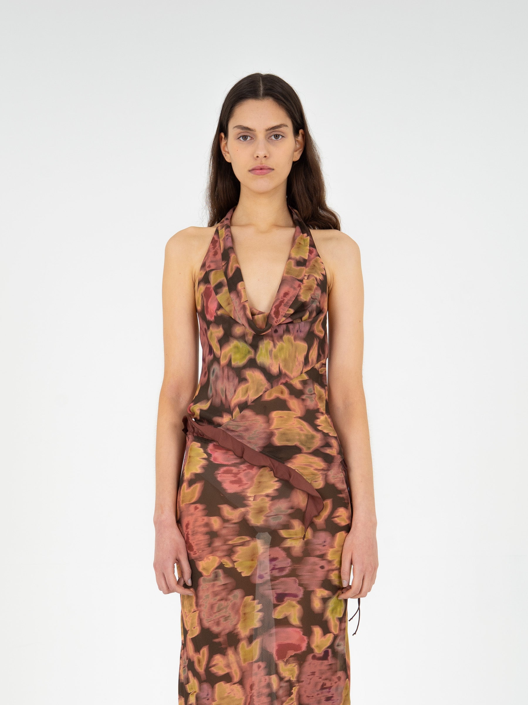 Brown Ice Flower Print Top camisas y camisetas