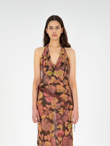 Brown Ice Flower Print Top