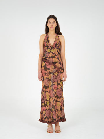 Brown Ice Flower Print Top