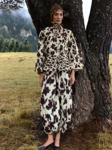 Field Brown Floral Print Tie Hood