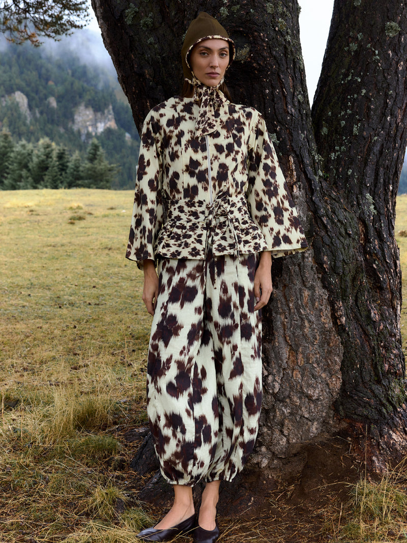 Field Brown Floral Print Tie Hood