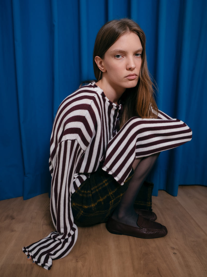 Acorn Burgundy Stripe Knit Cardigan