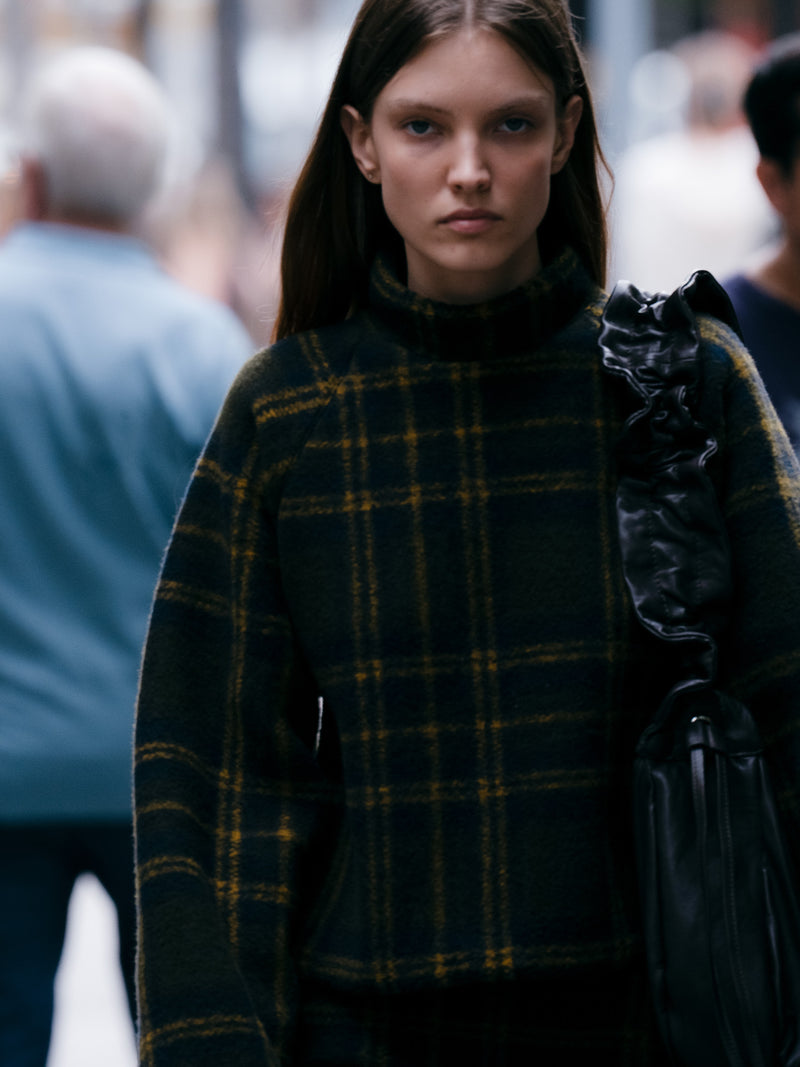 Green Barefoot Plaid Turtleneck Overshirt