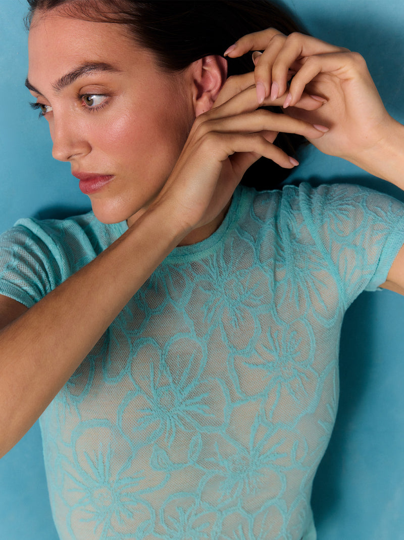 Mist Aqua Lace Cropped T-shirt
