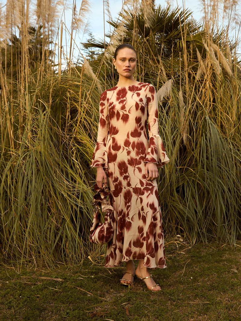 Red Jester Flower Print Midi Dress