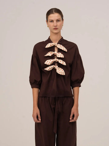 Juggler Brown Polka Dot Blouse