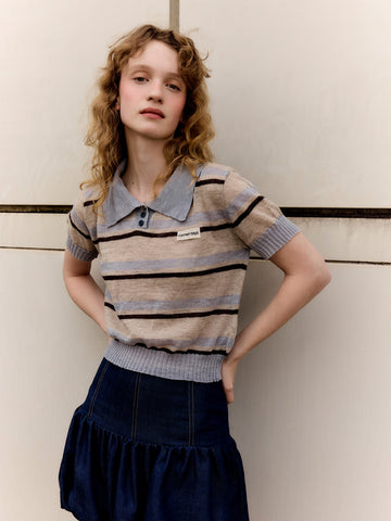 Thread Blue Striped Knit Polo