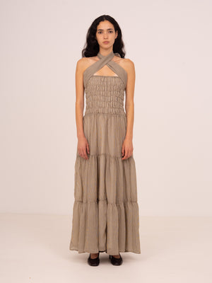 Striped Grace Brown Maxi Dress