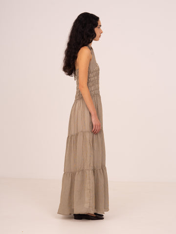 Striped Grace Brown Maxi Dress