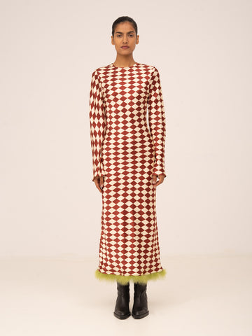 red and white pattern dress Women's Red Printed Short Dress | Avara
