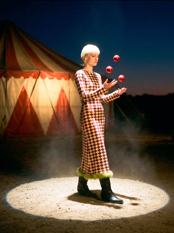 Elf Diamond Print Red Feather Dress