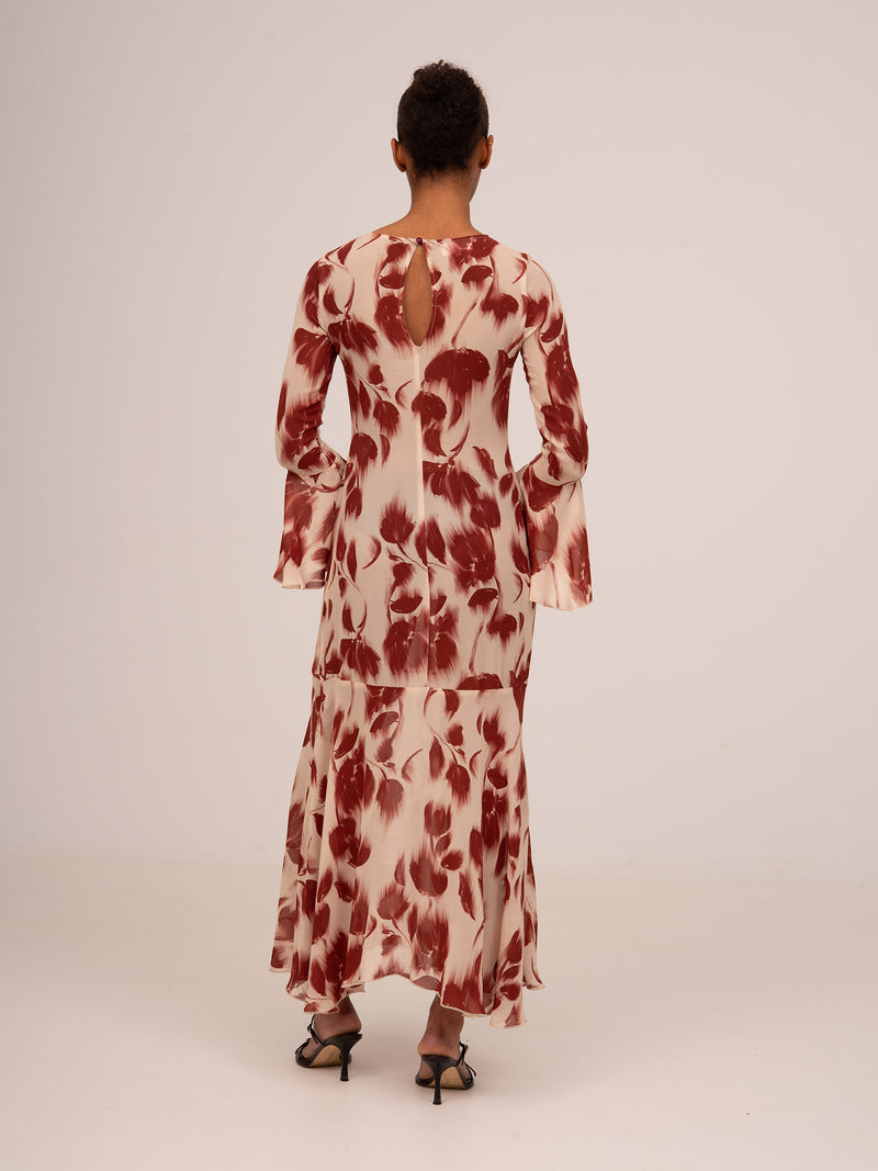 Red Jester Flower Print Midi Dress
