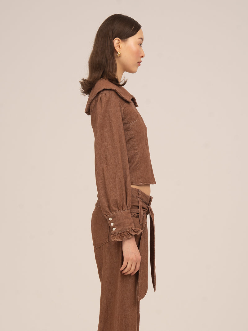 District Brown Denim Blouse