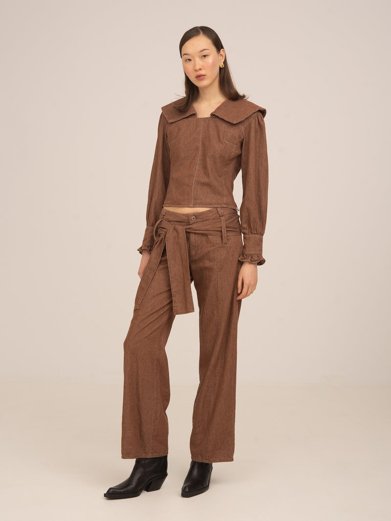 District Brown Denim Blouse